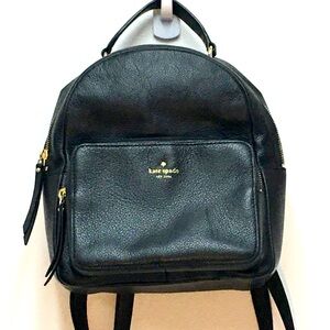 Kate Spade Cow Leather Zipper Backpack Black Gold Classic Preppy